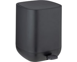 WENKO Afvalemmer Davos 6,5 liter mat zwart - Easy-Close soft close deksel - Prullenbak - Afvalbak - Vuilbak - Vuilnisbak - Pedaalemmer toilet en badkamer