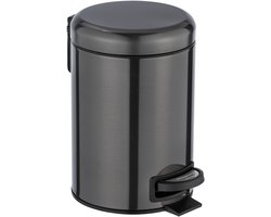 WENKO Afvalemmer Leman 3 liter RVS metallic zwart - Anti-vingerafdruk coating - Prullenbak - Afvalbak - Vuilbak - Vuilnisbak - Pedaalemmer toilet en badkamer