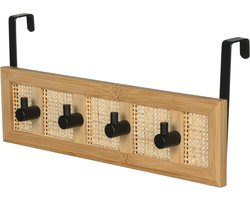 WENKO Allegre, decoratieve garderobekast om op te hangen, van hoogwaardig bamboe en rotan vlechtwerk in trendy boho-stijl, met 4 haken van mat gelakt staal, 33 x 14 x 6 cm, natuur/zwart