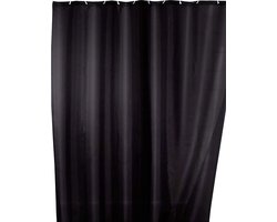 WENKO Anti-schimmel douchegordijn zwart 180x200cm polyester - Inclusief ophangringen - Waterdicht - Wasbaar - Sneldrogend
