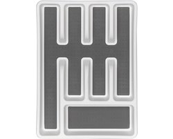 WENKO Anti-slip bestekbak met 5 compartimenten in wit en grijs kunststof 26,5x36,5cm anti-slip - Bestekcassette - Bestekhouder - Besteklade - Bestekorganizer