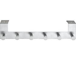 WENKO Deurkapstok Celano RVS, 39cm breed, met 6 haken - Deurgarderobe - Hakenlijst deur - Voor stompe deuren 4cm dik