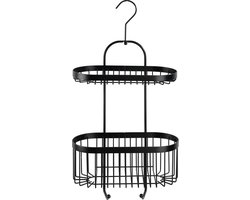 WENKO Doucherek 2-laags Classic Plus Black mat zwart 26x47cm - Doucherek zonder boren - Doucherek hangend zwart - Douchemand - Douchecaddy ophangbaar