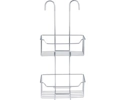 WENKO Doucherek Milo 2-laags RVS glanzend 25x55cm - Doucherek zonder boren - Doucherek hangend - Douchemand - Douchecaddy ophangbaar