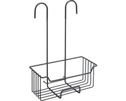 WENKO Doucherek Milo RVS zwart 25x36cm - Doucherek zonder boren - Doucherek hangend zwart - Douchemand - Douchecaddy ophangbaar
