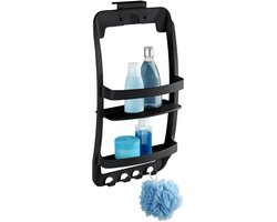 WENKO Doucherek Universeel 2-laags zwart kunststof 26x55cm - Douchemand - Douchecaddy - Doucherek hangend aan douchewand óf zelfklevend óf schroeven aan de muur