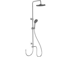 WENKO Doucheset Watersaving in chroom met Regendouche Ø22,5cm, RVS Douchestang uitschuifbaar van 75-120cm, Douchekophouder, Douchekop Ø11cm met 3 standen, Doucheslang 150cm - Waterbesparing tot 40% - Regendoucheset - Douchesysteem zonder kraan