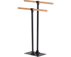 WENKO Handdoekhouder Forli zwart/bamboe - Handdoekrek - Handdoekenrek - Handdoekstang vrijstaand