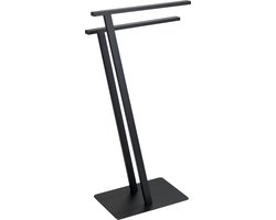 WENKO Handdoekhouder Lirio zwart mat - Handdoekrek - Handdoekenrek - Handdoekstang vrijstaand