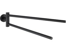 WENKO Handdoekhouder met 2 armen Bosio RVS zwart mat - Handdoekrek - Handdoekenrek - Handdoekstang
