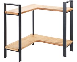 WENKO Keukenrek Lou hoekmodel in mat zwart staal en bamboe 32x33x11cm - 2 niveaus