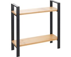 WENKO Keukenrek Lou Recht model in mat zwart staal en FSC gecertificeerd bamboe 32x33x11cm - 2 niveaus - Keukenrek Staand - Keukenorganizer