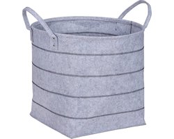WENKO Opbergmand Nella L, hoogwaardige vilten mand van 100% onderhoudsvriendelijk polyester, grijs met decoratief sierstiksel en 2 draaggrepen voor comfortabel transport, inhoud 79 L, bodem 39 × 39 cm