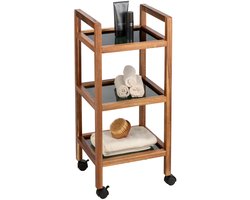 WENKO - Opbergrek - Mobiele acaciahouten rek FONDI, 3 niveaus, hoogte 76,5 cm