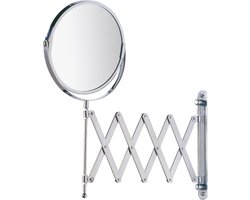 WENKO Scheerspiegel wand Exclusief ø17cm dubbelzijdig telescopisch chroom 3x vergrotend - Badkamerspiegel - Make-up spiegel wandmodel uittrekbaar - Vergrootspiegel - Cosmeticaspiegel met harmonica-arm