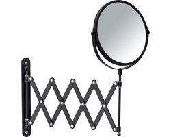 WENKO Scheerspiegel wand Exclusief ø17cm dubbelzijdig telescopisch zwart 3x vergrotend - Badkamerspiegel - Make-up spiegel wandmodel uittrekbaar - Vergrootspiegel - Cosmeticaspiegel met harmonica-arm