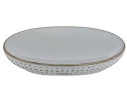 WENKO Soap dish Bellante, soap dish for soap pieces in an unusual design, made of high-quality ceramic with glazed surface and small dots, 13.4 × 2.5 × 9.5 cm, light blue