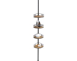 WENKO Telescopisch Doucherek Dolcedo 4-laags RVS zwart bamboe - FSC hout - Uitschuifbaar van 65 tot 275cm - Douchemand - Bevestigen zonder boren