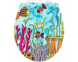 WENKO toiletbril Rollin' Art, automatisch sluitsysteem, model 'Ocean Life', soft close, los te klikken, 38x44.5 cm, veelkleurig