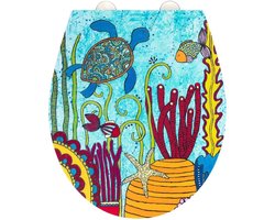 WENKO toiletbril Rollin'Art, toiletbril met kunstmotief, automatisch sluitmechanisme, antibacterieel, 38x44.5cm, model 'Sea Breeze'