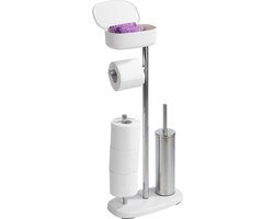 WENKO Toiletbutler Rivazza RVS wit – Toiletborstel met houder, Toiletrolhouder, Reserverolhouder en Opbergbox wit - Vrijstaand