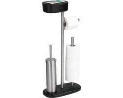WENKO Toiletbutler Rivazza RVS zwart - Toiletborstel met houder, Toiletrolhouder, Reserverolhouder en Opbergbox zwart - Vrijstaand