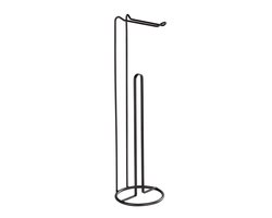 WENKO Toiletrolhouder 2-in-1 Lugano mat zwart staal - Reserverolhouder - Toiletpapier houder vrijstaand - WC Rolhouder staand - Zwart