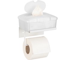 WENKO Toiletrolhouder met planchet Desulo mat wit staal - WC rolhouder met plankje - Toiletpapierhouder met plateau - Bevestigen met of zonder schroeven - Zelfklevend
