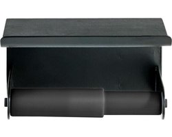 WENKO Toiletrolhouder met plankje Classic Plus Black mat zwart - Toiletpapier houder - WC Rolhouder met planchet - Bevestigen zonder boren