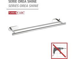 WENKO Turbo-Loc® Dubbele Handdoekhouder Orea Duo RVS glanzend 60cm breed - Handdoekrek - Bevestigen zonder boren - Zelfklevend