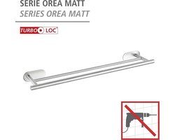 WENKO Turbo-Loc® Dubbele Handdoekhouder Orea Duo RVS mat 60cm breed - Handdoekrek - Bevestigen zonder boren - Zelfklevend