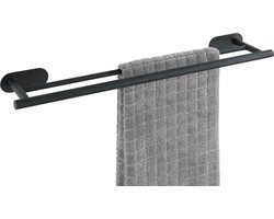 WENKO Turbo-Loc® Dubbele Handdoekhouder Orea Duo RVS zwart mat 60cm breed - Handdoekrek - Bevestigen zonder boren - Zelfklevend