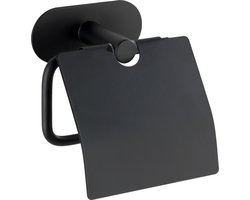 WENKO Turbo-Loc® Toiletrolhouder met klep Orea RVS zwart mat - Toiletpapier houder - WC Rolhouder - Bevestigen zonder boren - Zelfklevend - 10 jaar garantie
