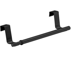 WENKO Uitschuifbare handdoekhouder voor keukendeur 22-35cm mat zwart staal - Ophangen zonder boren - Telescopisch - Handdoekrekje keuken zwart