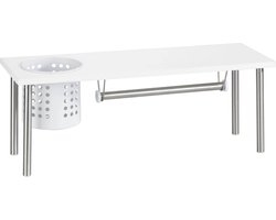 WENKO Universeel rek met rolhouder Blanco, keukenrek voor meer opbergruimte op het werkblad, met keukengereihouder voor het opbergen van keukengerei, roestvrij staal/MDF,