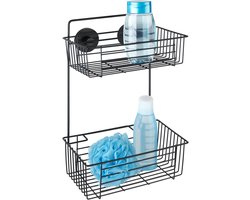 WENKO Vacuum-Loc Wandrek 2-laags Bari mat zwart 26x17x38cm - Doucherek - Douchemand - Bevestigen zonder boren