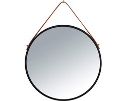 WENKO Wandspiegel Borrone rond, spiegel met zwart metalen frame en ophangriem, decoratieve spiegel in vintage design, glas/metaal, 40 cm, zwart