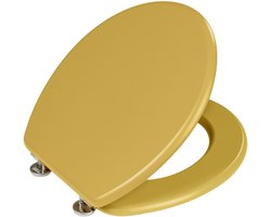 WENKO WC bril Prima - mat mosterdgeel MDF - FSC hout - RVS scharnieren - Toiletbril - Toiletzitting - Geel