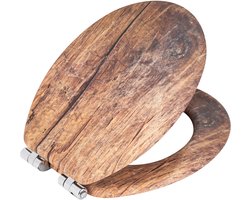 WENKO WC bril Rustic hout decor - MDF FSC gecertificeerd - Easy-Close softclose sluiting - Fix-Clip bevestiging afklikbaar van metaal - Toiletbril - Toiletzitting