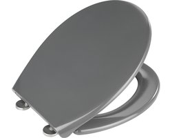 WENKO WC bril Samos - antibacterieel donkergrijs Duroplast - Easy-Close softclose sluiting - Fix-Clip bevestiging afklikbaar in RVS - Toiletbril - Toiletzitting - Donkergrijs