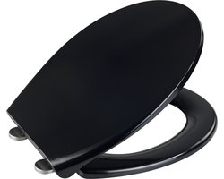 WENKO WC bril Vorno Neo zwart - antibacterieel zwart Duroplast - Easy-Close softclose sluiting - Fix-Clip bevestiging in RVS - Toiletbril zwart - Toiletzitting zwart - WC Bril zwart