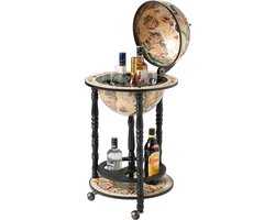 Wereldbol Globebar - Wijnrek Bar - Dranken Presenteren - 17e-eeuwse Kaart - 33 cm Diameter - Zwart/Wit