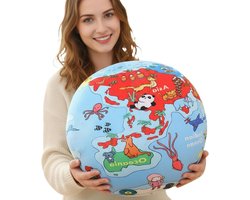 Wereldkaart Pluche Kussen - Planeet Kussen Knuffel - Vroeg Leren Spelen - Gedetailleerde Wereldkaart Print - 45 cm - Multicolor
