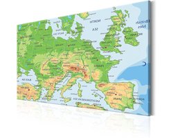 Wereldkaart Prikbord - Wanddecoratie Kaart - Reizen Plannen - Canvas met Kurk - 60x40cm - Kleurrijk
