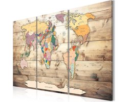 Wereldkaart Prikbord - Wanddecoratie Kaart - Reizen Plannen - Canvas met Kurk - 60x40cm - Meerdere Kleuren