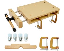 Werkbank Draagbaar met Bankschroef - Mobiele Werkbank - Inklapbaar - Houten Werkbank - Geschikt voor Snijwerk - Totale Afmetingen 46,5 × 28 × 7 cm