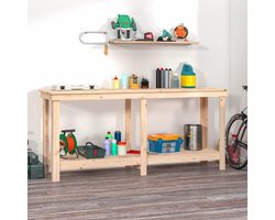 Werkbank – Werktafel – Klusbank – Houten Werkplek – Opbergmeubel – Stevig Massief Vurenhout – Groot Werkblad 180x50 cm