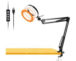 Werkbanklamp met Draaisteunbeugel - 20 cm USB Ringlamp Houder - Ideaal voor Lezen, Knutselen, Make-up, YouTube, Live Streaming, Leren en Tekenen