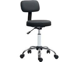 Werkkruk 46 x 51 x 93 cm, Zwart, Metaal en Kunstleer, In Hoogte Verstelbare Draaikruk met Rugleuning, Werkstoel en Rolkruk voor Werkplaats, Kapsalon of Kantoor, Verstelbare Zitkruk en Bureaustoel voor Dagelijks Gebruik en Thuiswerk