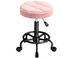 Werkkruk 50x50x50-66 cm Draaiende Stoel Roze Polyester Verstelbare Hoogte 360° Draaibaar Bureaukruk Salon Massage Spa